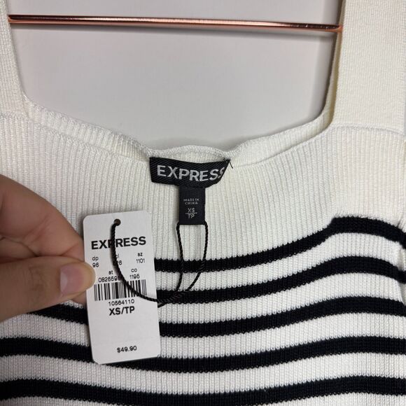 Express Womens Sweater Top XS Striped Cold Shoulder Coastal Sailor Nautical NEW - Picture 3 of 5